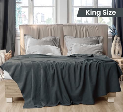 Utopia Bedding 100% Cotton Thermal Blanket Smoke Gray King Size Soft, Lightweight, Breathable, Cozy Spring and Summer Blankets for Bed, Home Room Decor Gifts for Women and Men (90x108 Inches) - Image 2
