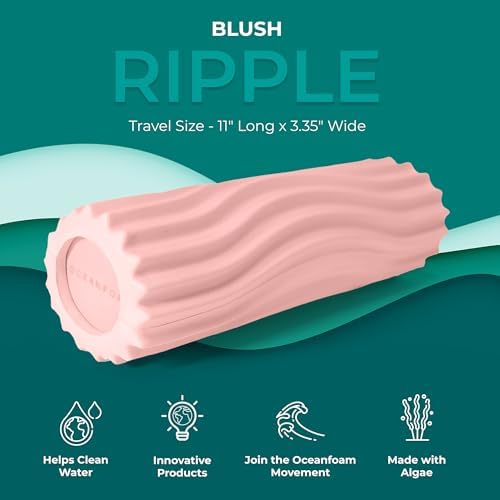 Oceanfoam Ripple Travel Foam Roller (11" x 3.35") Firm Mini Foam Roller for Physical Therapy, Deep Tissue Massage, Back Pain - High Density, Ergonomic Wave Textured - Yoga, Pilates, Exercise (Blush) - Image 4