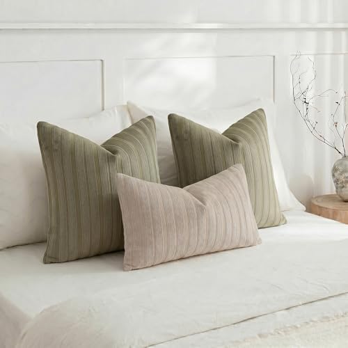 DEZENE 22x22 Olive Green Throw Pillow Covers Pack of 2 Soft Striped Corduroy Square Spring Summer Outdoor Pillow Cases for Couch Sofa Bedroom Living Room Home Decor - Image 6