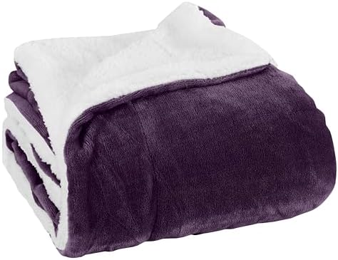 Elegant Comfort Luxury Ultra-Plush Velvet Touch Fleece Throw Soft, Warm, Cozy| Micromink Sherpa-Backing Reversible Blanket for Bed, Sofa and Couch, Solid Purple by ELEGANTCOMFORT