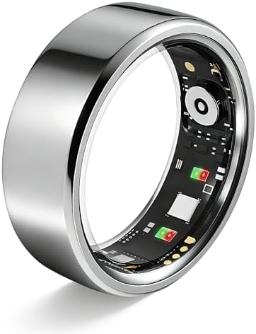 Smart Ring for Women Men Fitness Tracker Heart Rate Sleep Trends 128 Sports Modes Gesture Control Cycle Tracking IP68 Waterproof No Subscription Compatible with iPhone Android (Silver, Size 7) by Unknown
