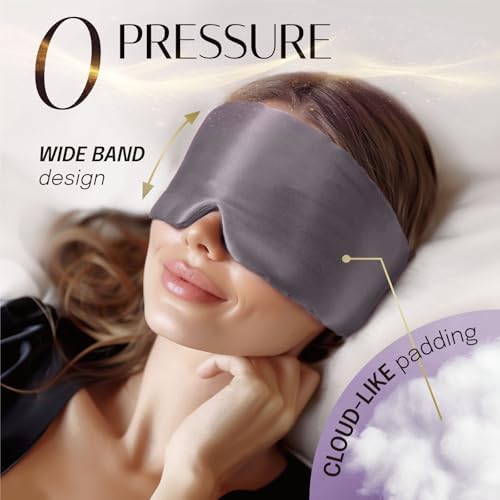 Silk Sleep Mask Soft Pressureless: 100% Mulberry Silk for Eye Skin Anti Wrinkles, Large Size for Total Blackout, Adjustable Wide Velcro Ear Cover, Charcoal - Image 6