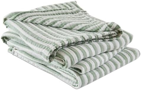 EMME Cotton Muslin Blanket Couch 4-Layer Breathable Gauze Soft Lightweight Bed Blankets Adults Sage Green Queen (90" x 90") - Image 6
