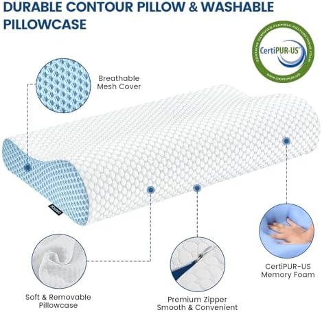 Neck Pillow Contour Memory Foam Pillows for Pain Relief Bed Pillow for Sleeping, Ergonomic Pillow for Neck and Shoulder Pain, Orthopedic Cervical Pillow for Side Back Stomach Sleeper(White&Blue) - Image 5