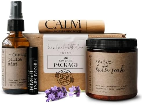 SOULISTIC ROOT Self-Care Set - Luxury Spa Bath Kit, Pillow Mist, Cooling Lip Balm, Tranquil Essential Oil Roller & Epsom Salt Bath Soak Pampering Package, Holistic Gifts for Him & Her by SoulisticRoot