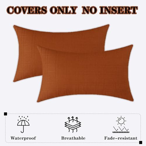 Kevin Textile Outdoor Waterproof 14”x24” Pillow Covers 2 Pack, Burnt Orange - Image 7