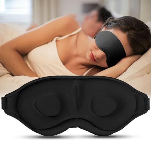 Sleep Mask for Side Sleeper Women Men, Light Blocking Eye Mask for Sleeping, 3D Contoured Cup Sleeping Mask for Zero Eye Pressure, with Adjustable Elastic Strap for Sleep Travel, Black by Gizmolet