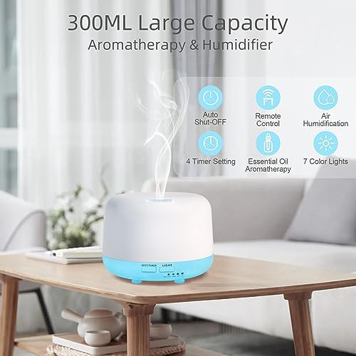 Marchred 300ML Essential Oil Diffuser with Remote Control, 7 LED Color Changing Light, 8 Hour Cool Mist Fragrance Air Humidifier - Image 2