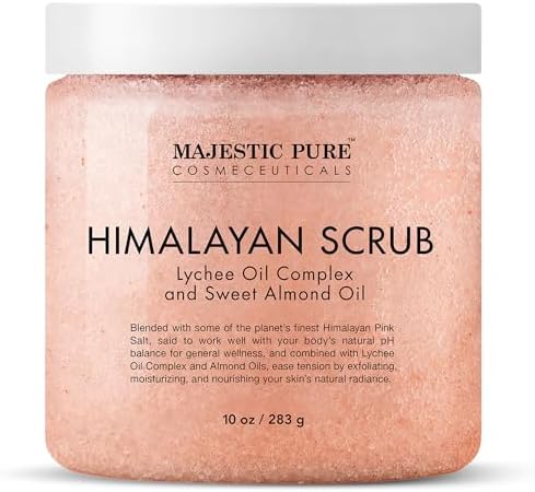 Majestic Pure Himalayan Salt Body Scrub, Lychee Oil Exfoliant, 10 Oz by BeautyandPersonalCare