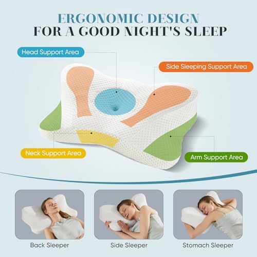 Sweetcrispy Cervical Pillow for Neck and Shoulder - Ergonomic Memory Foam Pillows, Contour Side Sleeper for Adults, Cooling Orthopedic Neck Support for Back Stomach Sleepers, White - Image 2