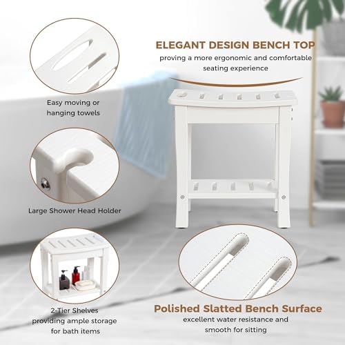 FLYJOE Shower Bench for Shaving Legs, Waterproof HDPE Chair Seat With Storage Shelf and Handles, Spa Stool for Bath Tub Bathroom Indoor Outdoor Use, White - Image 5