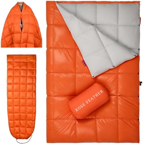 Down Camping Blanket - Lightweight, Packable, Warm & Puffy Outdoor Travel Quilt for Sleep, Hiking, Backpacking, Stadium, Festivals, Water-Resistant Sleeping Bag 55"x79" by ROSEFEATHER