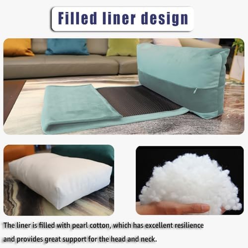Velvet Recliner Head Pillow with Non-Slip Base - Adjustable Neck Support for Pain Relief in Home, Office and Travel (Light Blue) - Image 5