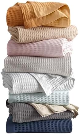 100% Cotton Blue Blanket King Size for Bed - Breathable and Soft, Waffle Weave for Summer Spring, 102x90 Inches (Pale Blue) by GreatBayHome