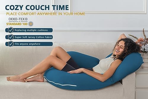 INSEN Reading Pillow, Back Pillow for Sitting in Bed and Couch, Gaming Pillow for Adults, Sit Up Support for Bed, Soft Jersey Cotton, Blue - Image 6