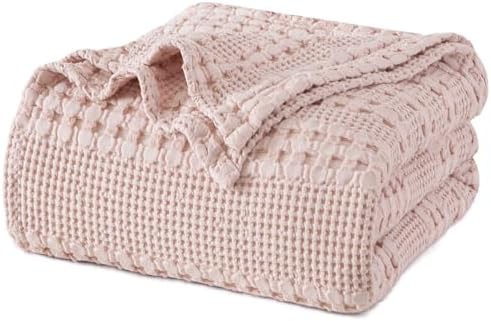 PHF Lightweight 100% Cotton Waffle Blanket for Bed, King, Pink by PHF