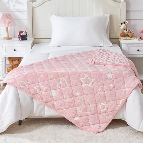 yescool Weighted Blanket 5 Pounds Weighted Lap Blanket, Pink Glow in The Dark Heart Heavy Blankets, Warm Minky Weighted Throw Blanket Gifts for 40-60lbs, 36"x48" - Image 7