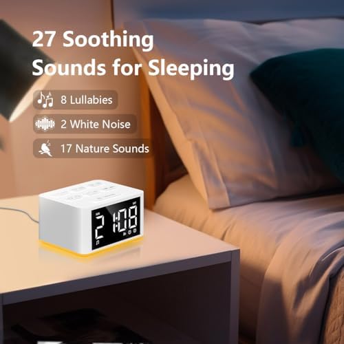 【3 in 1】 Sound Machine Dual Alarm Clock Night Light White Noise Machine 27 Sleeping Sounds for Adults Kids Precise 32 Level Volume Sleep Timer Memory Function Digital Clock with 30 Wake Up Sounds - Image 3