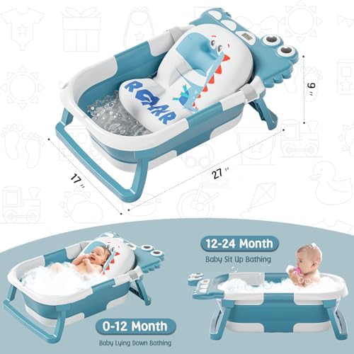 MoreFeel Collapsible Baby Bathtub for Newborn with Thermometer & 1 Hooded Towel & 1 Soft Floating Cushion,Portable Travel Bathtub with Drain Hole, Durable Foldable Baby Tubs for Infants to Toddler - Image 6
