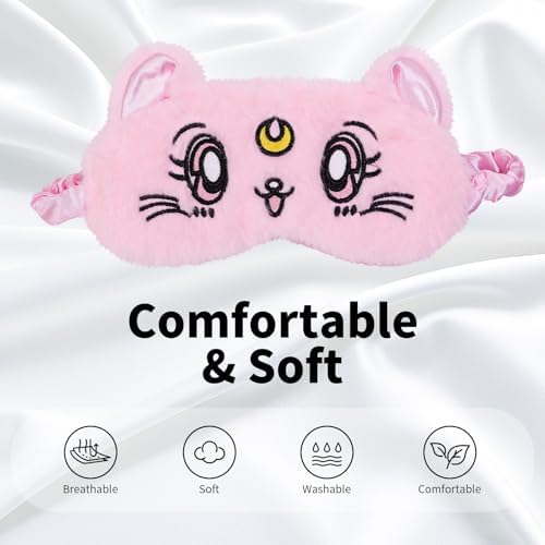 PERFECTSIGHT Sleep Eye Masks, Cute Cat Sleep Eye Cover Lightweight Adjustable Eyeshade Mask Cover for Women Men Sleep Travel Nap, Pink+White Kitty - Image 3