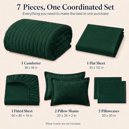 CozyLux Oversized Queen Seersucker Comforter Set, Emerald Green, 98 x 98 in - Image 2