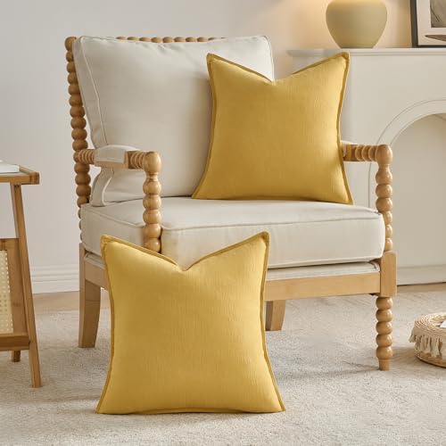 FUTEI Pack of 2 Chenille Throw Pillow Covers 20x20 Inch, Mustard Yellow - Image 4