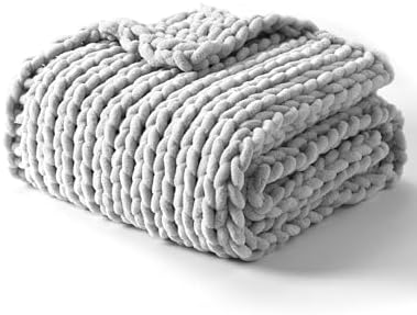 YnM Chunky Throw Blanket, Hand Knitted with Chenille Yarn, Skin Friendly, Ventilated and Breathable, Machine Washable, Home Décor Piece for Couch, Sofa and Bed (Glacier Grey, 60x80 Inch) by YNM