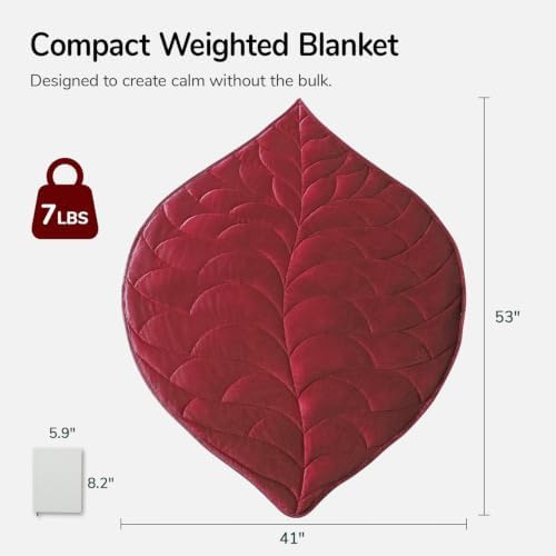Weighted Lap Blanket for Adults, 7 lbs 41" x 53", Leaf Pattern, Burgundy - Image 2