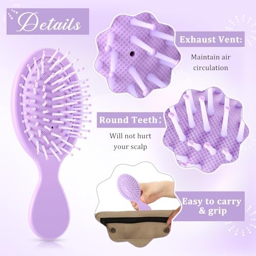 60 Pcs Purple Mini Hair Brushes Bulk for Women Spa Party Favors Soft Bristles Adds Shine Scalp Massage and Detangling Travel Hair Combing for Homeless Team Gifts - Image 3