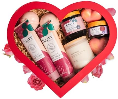 Mom Gifts Set Saavy Naturals - Plant-based Ingredients 9-Piece Spa Gift Set – Body Wash, Scrub & More –, Luxurious Spa Gift Basket for Women & Men – Mothers Day – Bulgarian Rose by SaavyNaturals