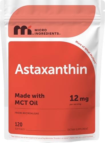 Micro Ingredients Astaxanthin 12mg Per Serving with MCT Oil, 120 Softgels by MicroIngredients