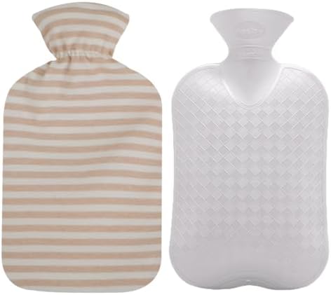 Fashy Hot Water Bottle with Ivory Soft Cotton Cover (67oz / 2L) – Made in Germany by Fashy