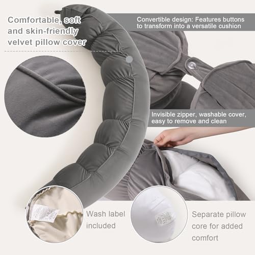 Peallow(Pat. Pend) – Long Round Body Pillow for Adults, Bolster Pillow for Sleeping, Soft and Supportive Pillow for Sleeping & Lumbar Support (Urban Grey, 59") - Image 4