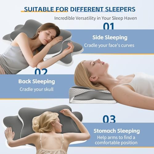 Cervical Neck Pillow for Neck and Shoulder Pain Relief, Memory Foam Pillow, Ergonomic Contour Side Sleeper Pillows, Soft Cooling Orthopedic Pillow for Side Back Stomach Sleepers (Grey) - Image 2