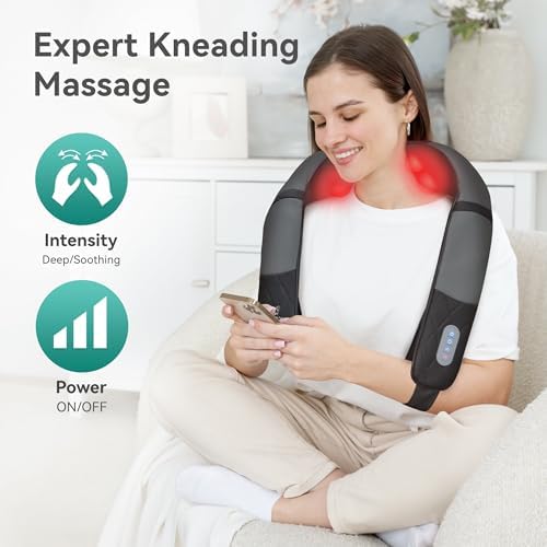 Snailax Rechargeable Neck Massager with Heat, Shiatsu Back and Neck Massager, Cordless Portable Deep Kneading Shoulder Massage Pillow, Gifts for Dad Mom - Image 2