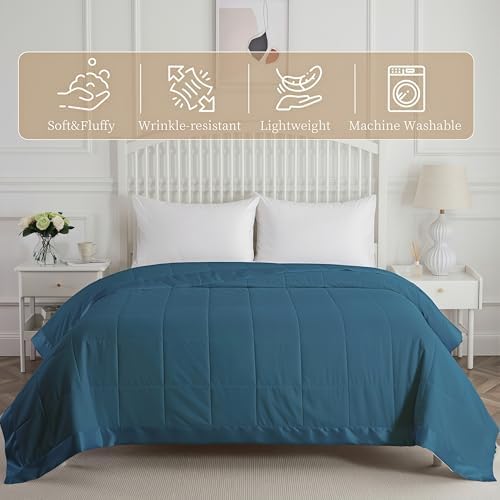 COMFLIVE King Down Alternative Blanket - Lightweight Satin Trim, Teal - Image 2