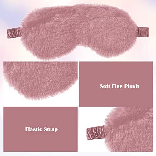 RAYNAG Fluffy Sleep Mask 4 Pack - Plush Blackout Eye Masks for Sleeping, Soft Blindfold with Silky Back, Cozy Gifts for Women Men Travel, Dark Pink - Image 5