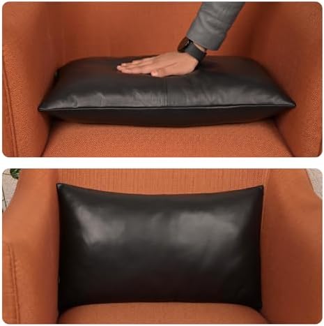 LL LEATHER LOVERS 100% Lambskin Leather Pillow Cover - Sofa Cushion Case - Decorative Throw Covers for Living Room & Bedroom, Black Plain Pack of 1-20X28 Inch - Image 6