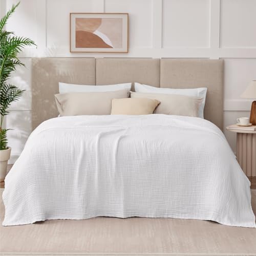 100% Cotton Muslin Blanket California King 120" x 90", 6 Layers Breathable and Lightweight Oversized Blankets for Bed, Soft Cooling Gauze Blanket for Adults All Season, White - Image 4