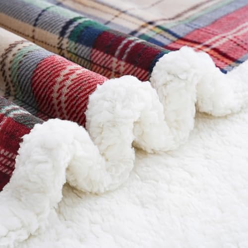 PU MEI Sherpa Fleece Throw Blanket 80" x 90" Reversible Plush Fluffy Large Big Blanket Lattice Flannel Blankets for All Season Use, Chrismas Red - Image 6