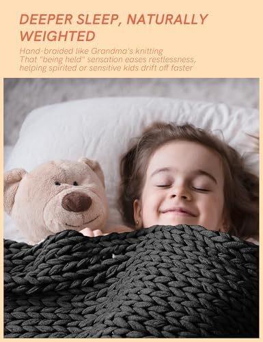 YnM Cooling Weighted Blanket, 100% Cotton Handmade Chunky Knitted Blanket, Weighted Lap, Breathable Heavy Blankets, Machine Washable Throw for Sleep or Home Decor (Dark Grey, 25x35 Inch, 3lbs) - Image 4