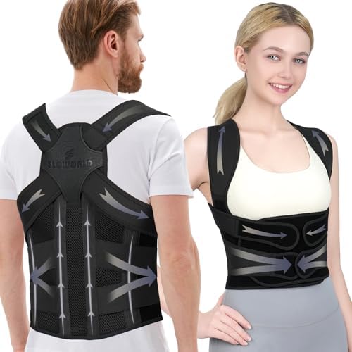 Posture Corrector for Women and Men Upgraded Back Brace, Adjustable Full Back Support for Upper and Lower Back Pain Relief, Shoulder Straightener for Hunchback, Scoliosis, Lumbar, Spine (Black,Medium) by Sloworld