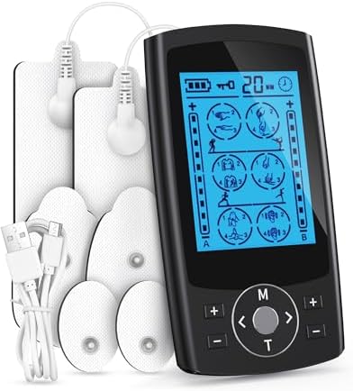 TENS Unit Muscle Stimulator, 24 Modes Dual Channel TENS EMS Machine for Muscle Tension and Back Relief, Rechargeable Pulse Massager with Timer, 6 Upgraded Pads for Neck Shoulder Leg and Knee by Unknown