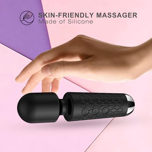 Handheld Cordless Mini Massager, Powerful Quiet with Waterproof, 20 Modes & 8 Speeds Vibration Wand for Back Neck Shoulders, Muscle Soreness Relief & Recovery (Black) - Image 2