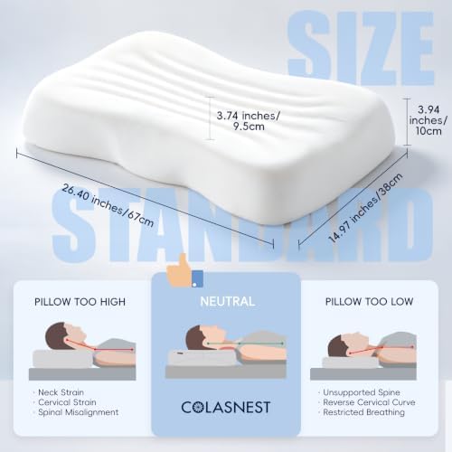 Cervical Pillow for Neck Pain Relief, Medium Loft Countor Memory Foam Pillow for Small Frames Mixed Side Back Stomach Sleepers, with Neck Support, Washable Cover, CertiPUR-US & Oeko-TEX, Standard Size - Image 2