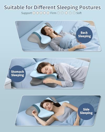 Cervical Neck Pillow for Pain Relief - Ergonomic Side Sleeper Pillow for Neck Support, Orthopedic Memory Foam Pillows for Sleeping, Contour Cervical Pillow Bed Pillow for Back Sleepers (Light Blue) - Image 7