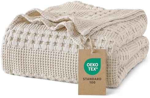 PHF Lightweight 100% Cotton Waffle Blanket for Bed, Queen, Light Taupe by PHF