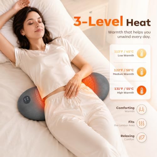 Smooth Triple Fusion Lumbar Back Massager – 3-in-1 Rechargeable Cordless Pillow: Heat, Vibration & Traction – Deep Tissue Pain Relief & Relaxation for Home & Office – Gift Idea - Image 5