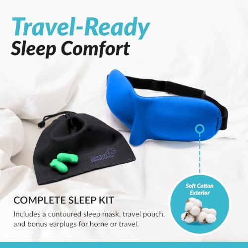 Dream Essentials Sweet Dreams Contoured Sleep Mask Kit, Royal Blue Eye Mask for Sleeping with Travel Pouch, Earplugs, Lash Space, Quick Release Strap, Light Blocking Travel Accessories Gift Set - Image 4