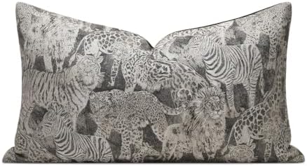Wildlife Safari Throw Pillow Cover 12x20 inch, Animal Jacquard Cushion Cover, Lion Tiger Cheetah Zebra Giraffe Pattern, Decorative Pillow Case with Hidden Zipper for Living Room Couch by AIBUHOME